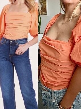 Amanda Uprichard Lucrezia Nectarine Balloon Sleeve Bodysuit